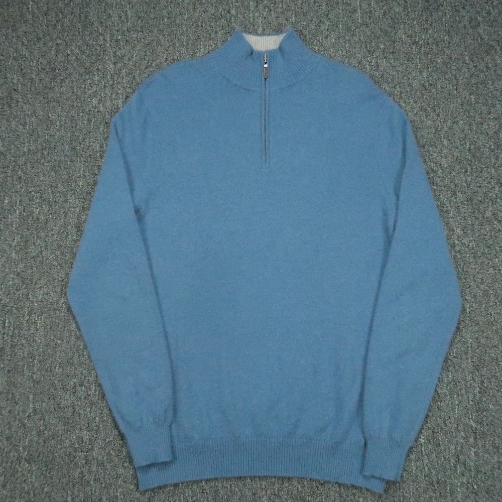 Neiman Marcus Sweater Mens Large Blue Quarter Zip 100% Cashmere Knit Luxury *